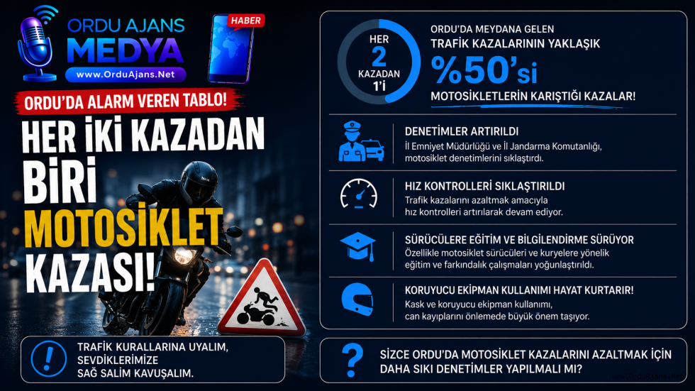 🏍️ ORDU'DA ALARM VEREN TABLO! HER İKİ KAZADAN BİRİ MOTOSİKLET KAZASI